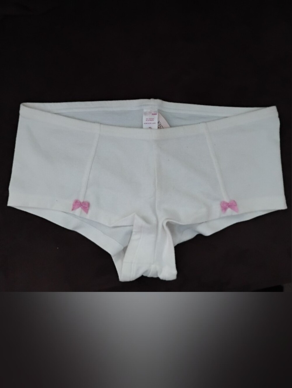Victoria's Secret White Cotton Boyshort Panties with Pink Bows